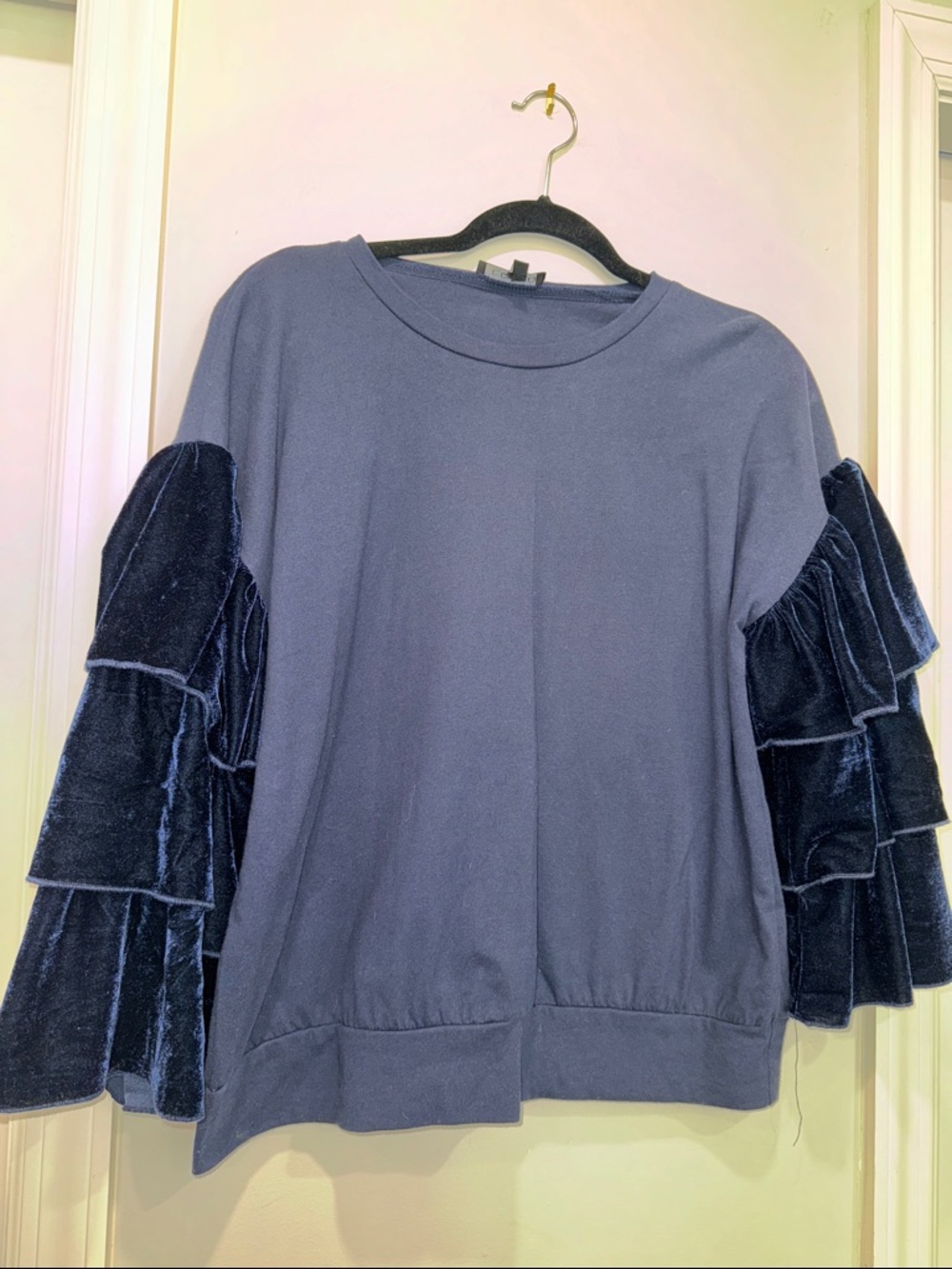Navy Blue Ruffle Sleeve Top - Picture 5 of 7